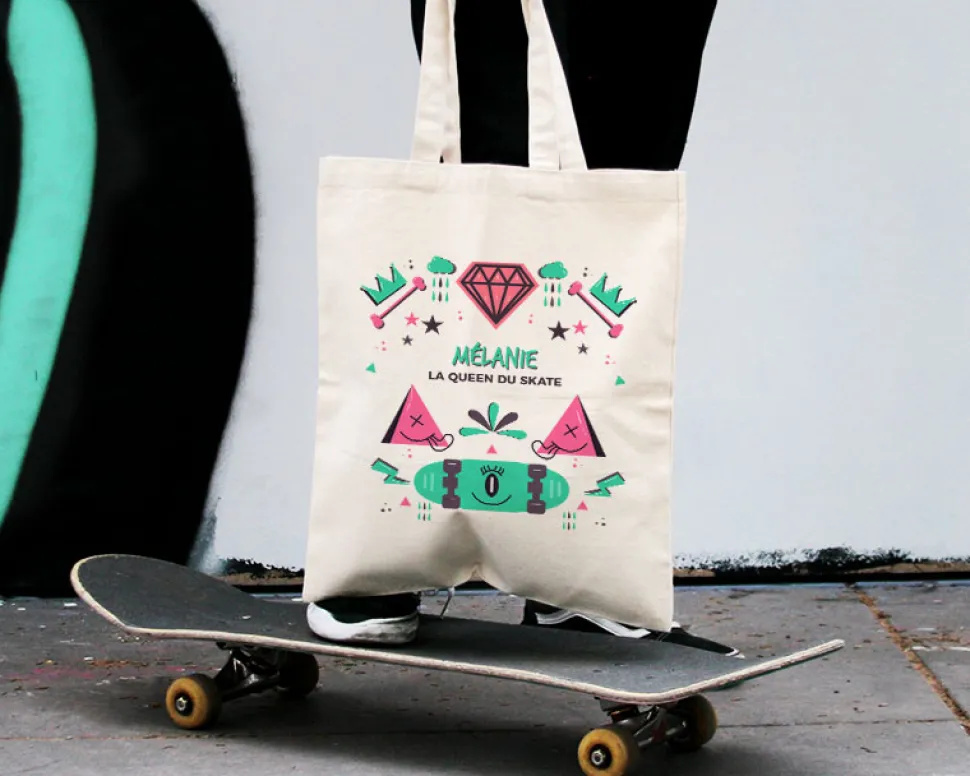 Tote bag Personnalisable - Skateboard - 100% coton naturel