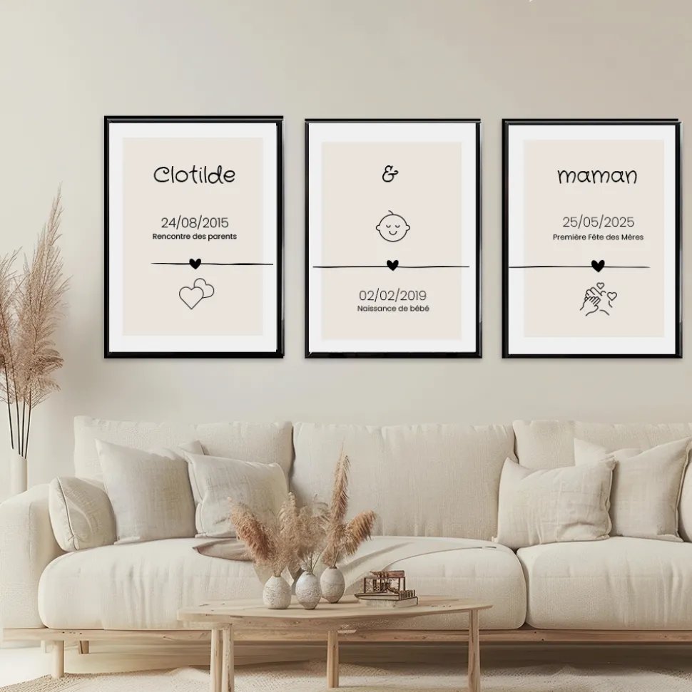 Trio d'affiches personnalisées - Ligne de Vie