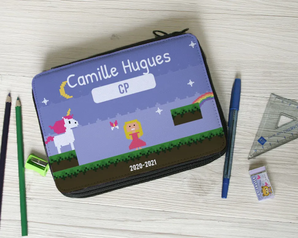 Trousse d'école avec fournitures - Collection Jeux Vidéo Retro - Version Fille