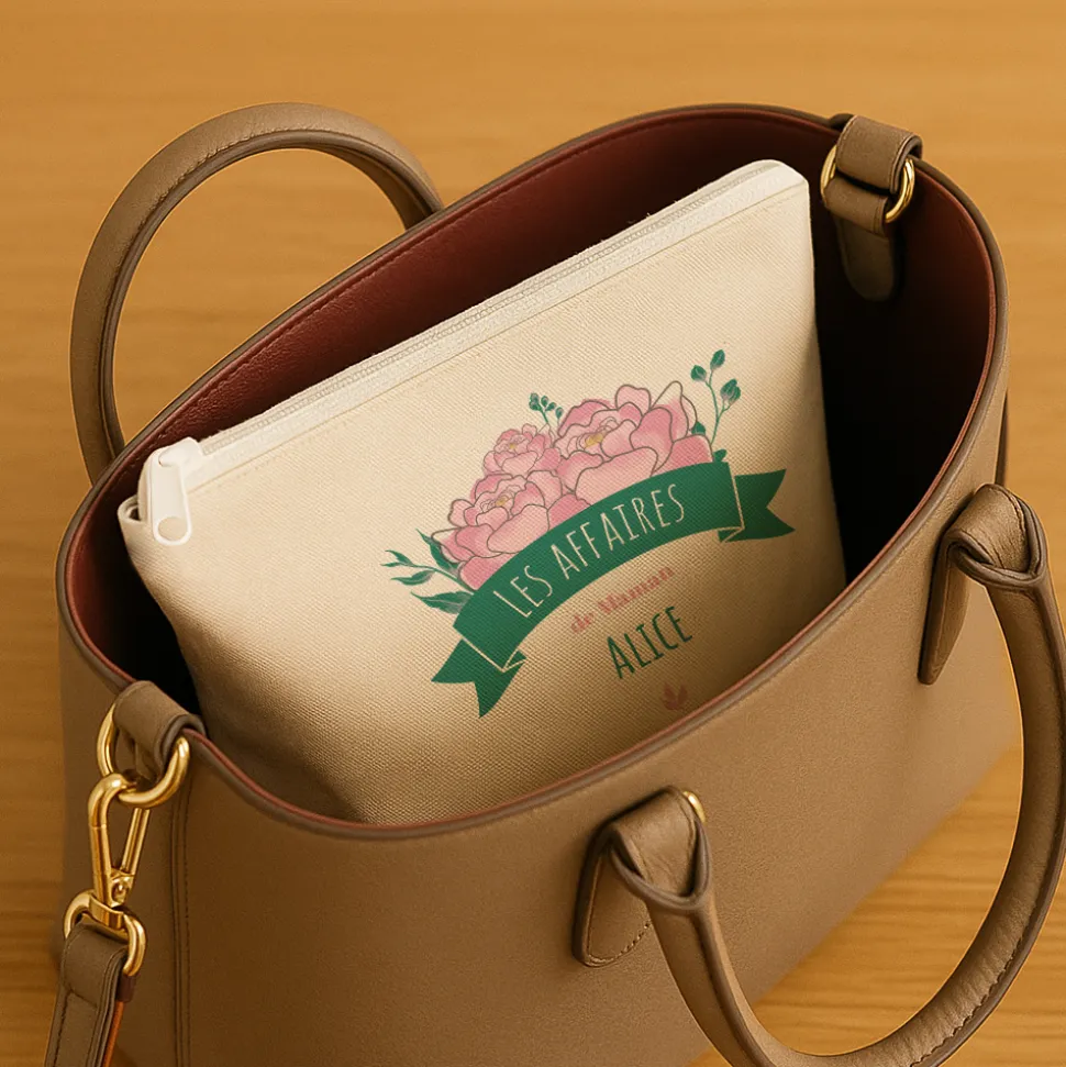 Trousse en coton personnalisée - Maman Fleurie