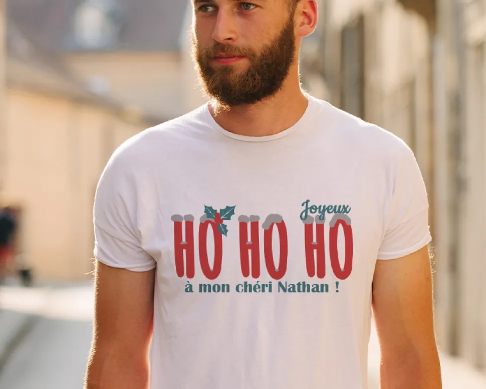 T-shirt homme personnalisé Noël - Ho Ho Ho !