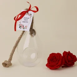 Vase suspendu avec roses éternelles - Message personnalisé