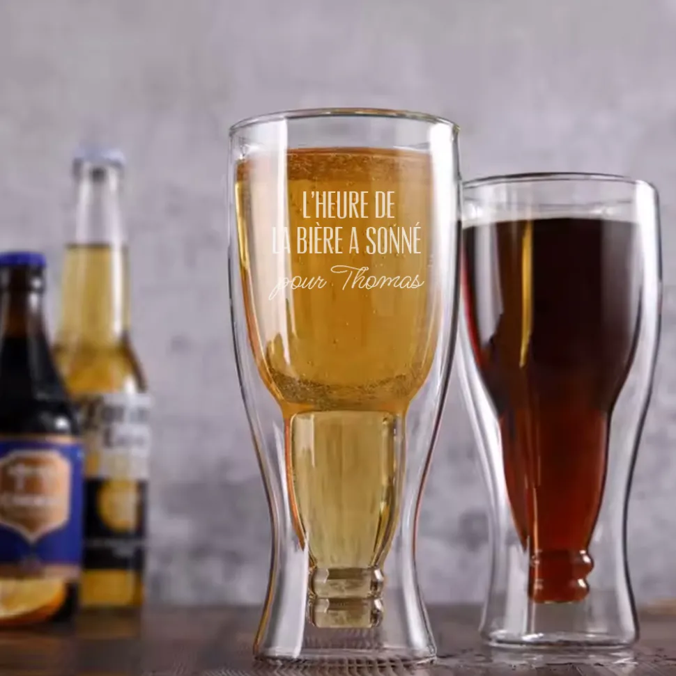 Verre à bière bouteille personnalisé - Message
