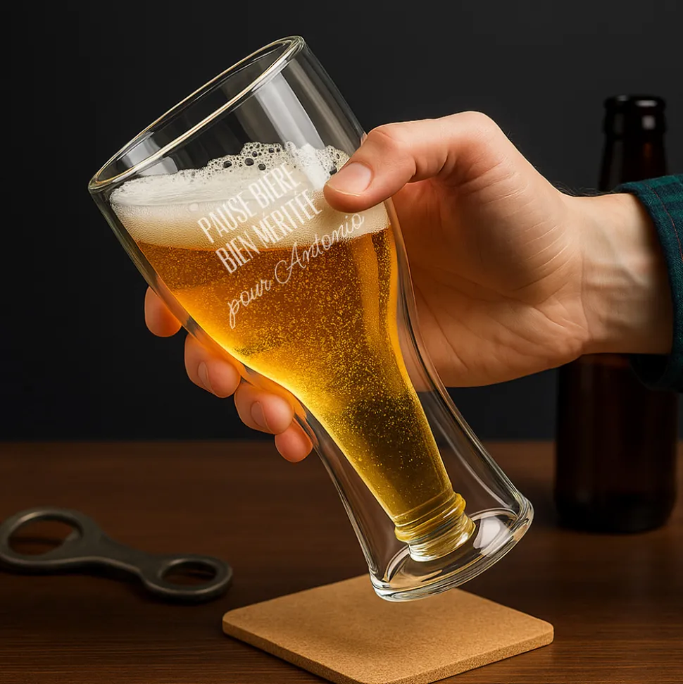 Verre à bière bouteille personnalisé - Message