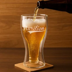 Verre à bière bouteille personnalisé - Prénom signature