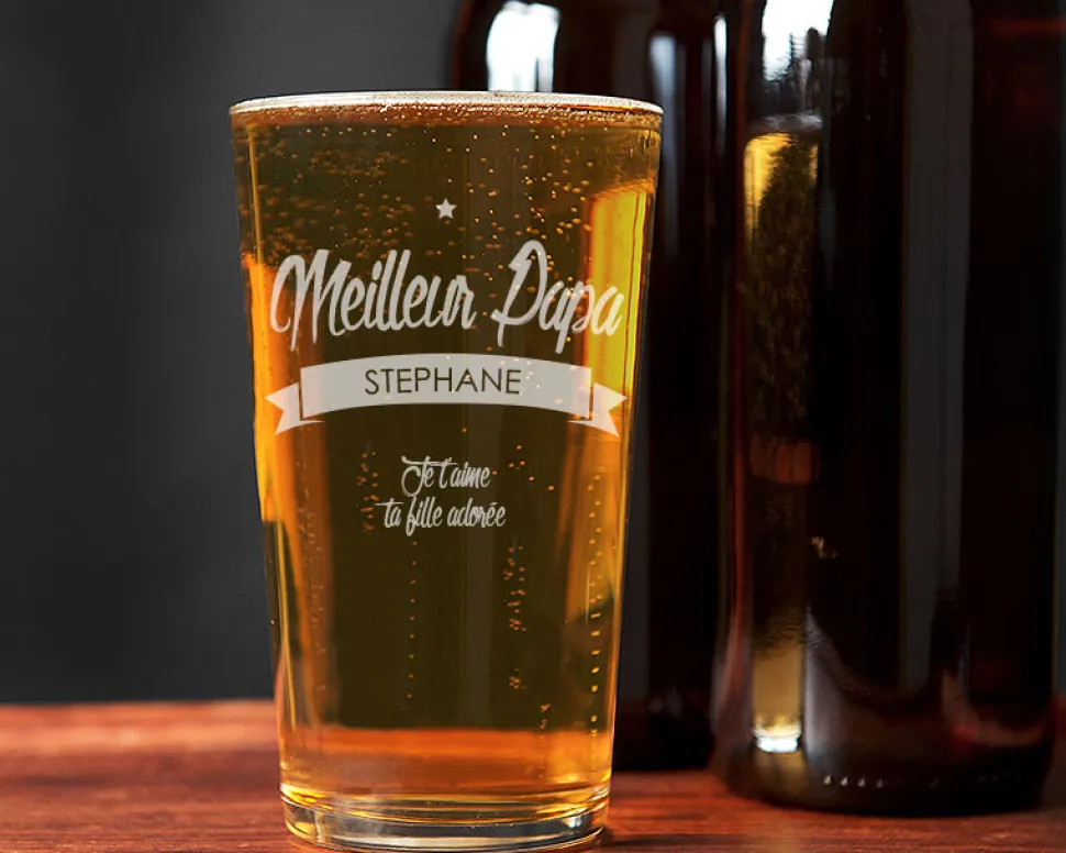 Verre à bière personnalisé message - Meilleur Papa