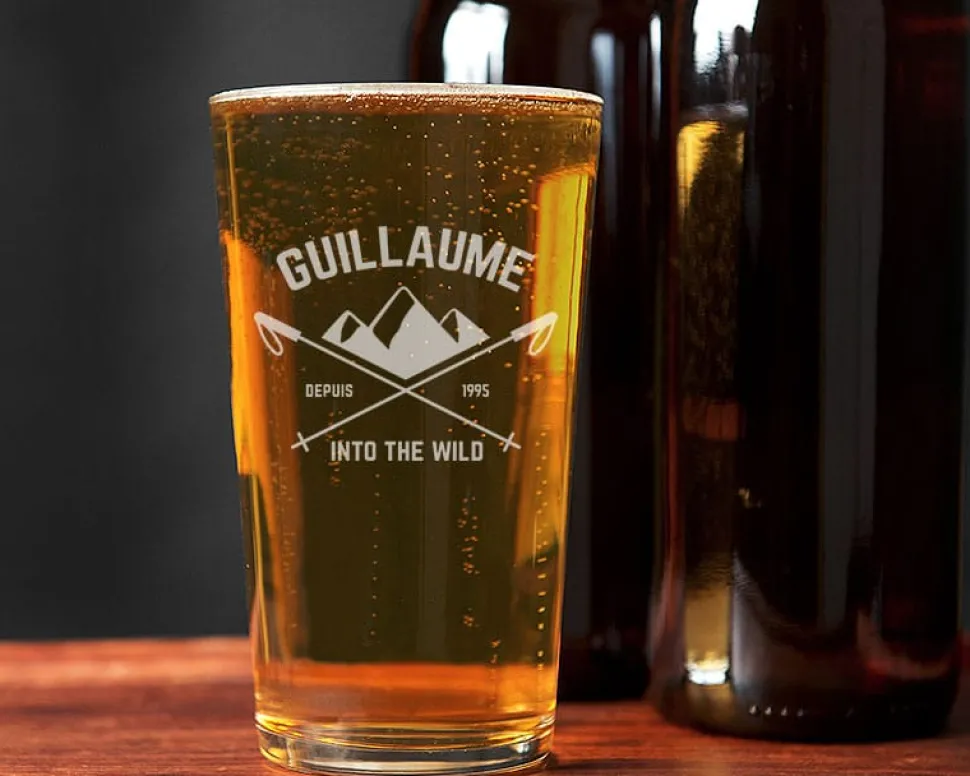 Verre à bière personnalisé prénom - Montagne