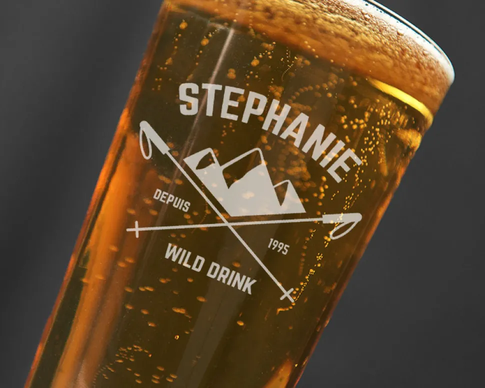 Verre à bière personnalisé prénom - Montagne
