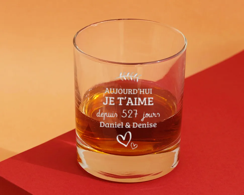 Verre à whisky personnalisé couple - Aujourd'hui je t'aime depuis