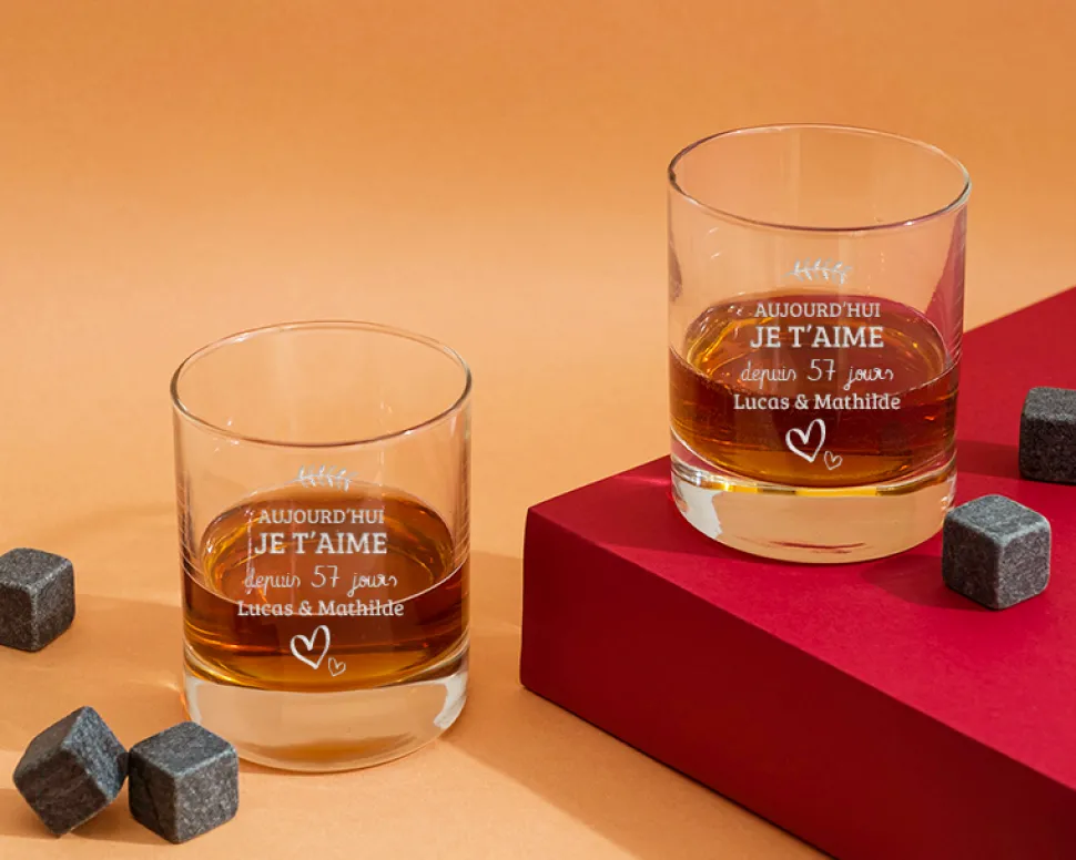 Verre à whisky personnalisé couple - Aujourd'hui je t'aime depuis
