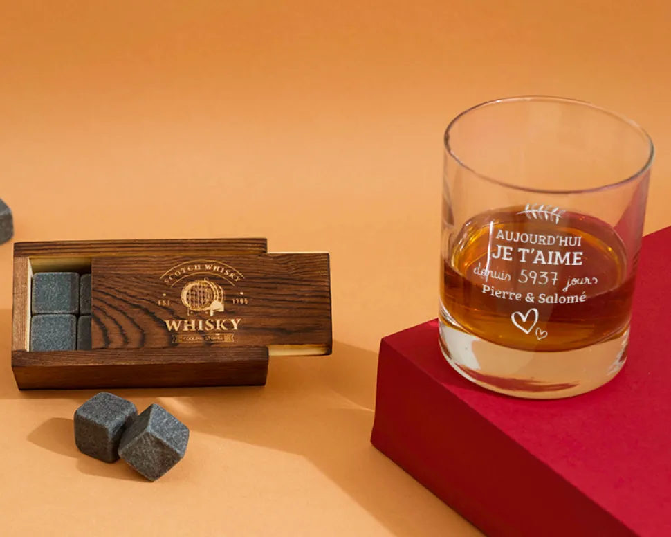 Verre à whisky personnalisé couple - Aujourd'hui je t'aime depuis